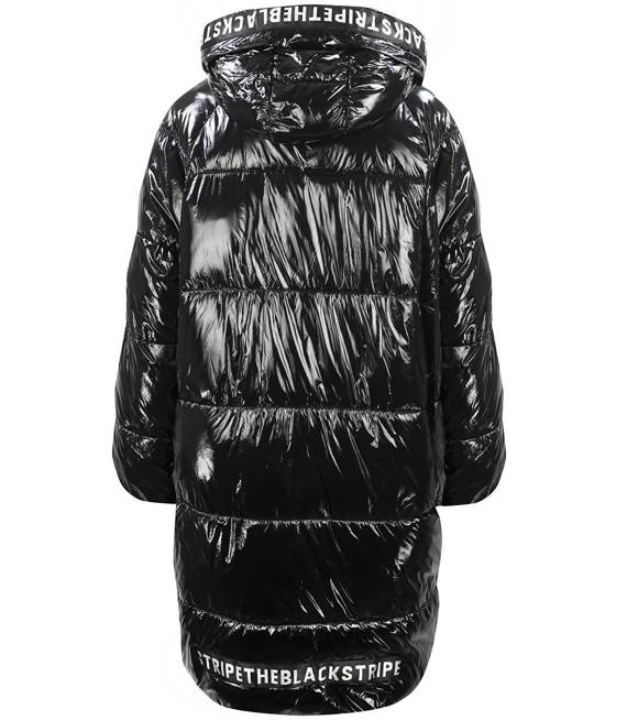 Czarny długi płaszcz zimowy kurtka pikowana