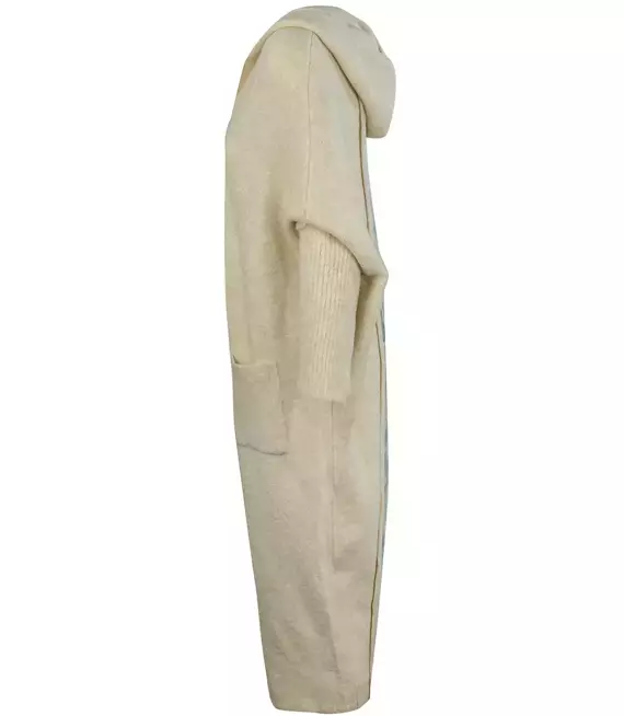 Długi kardigan sweter grecki wzór z wełną 